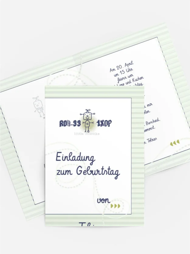 Einladungskarte Geburtstag kleiner Roboter