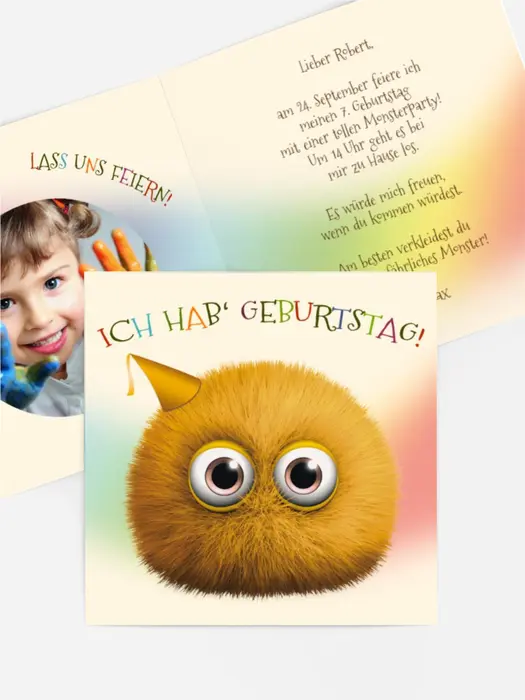 Kindergeburtstagseinladung "Flauschkugel mit Foto"