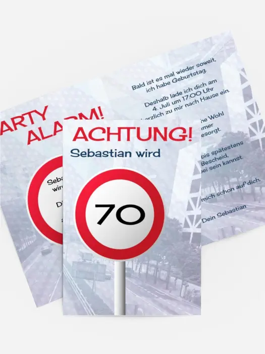Geburtstagseinladungskarte Begrenzungsschild 70