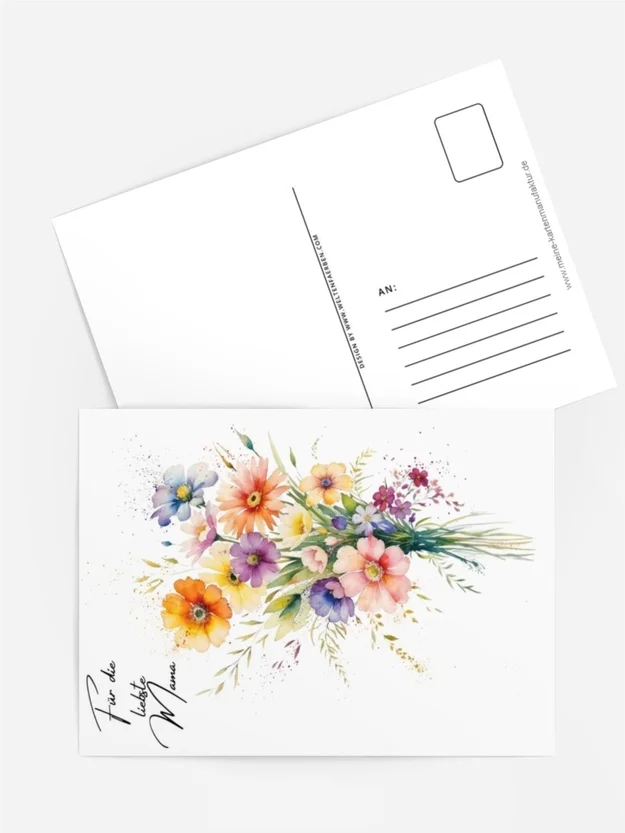 Aquarellkarte „Für die liebste Mama“ – Blumenstrauß in Pastell