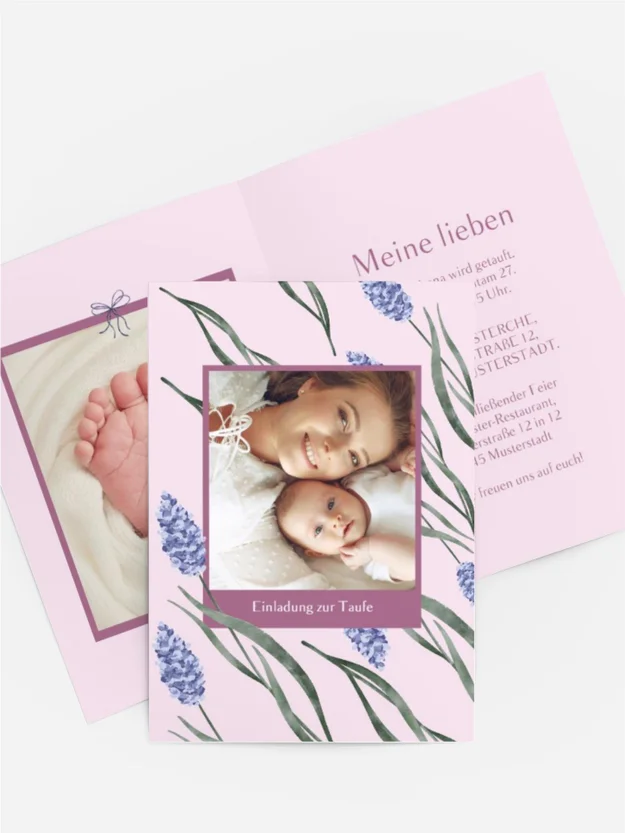 Einladungskarte Taufe Lavendelblüte