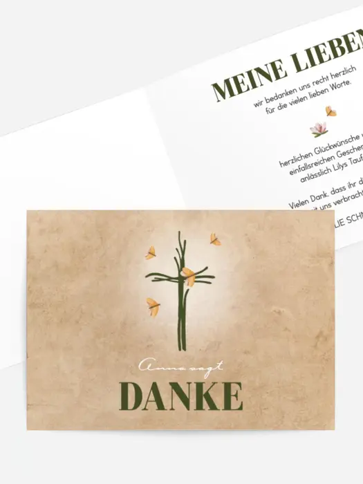 Dankeskarte Taufe In einem Blumenkreis
