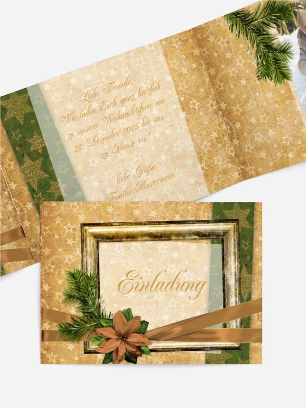 Foto Weihnachtseinladung Goldenes Geschenk Foto Weihnachtseinladung Goldenes Geschenk