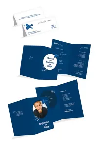 Tischkarten Kommunion Konfirmation, dunkelblaues Papier mit Foto
