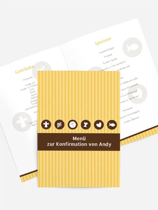 Konfirmation Menükarte stripes buttons Konfirmation Menükarte stripes buttons