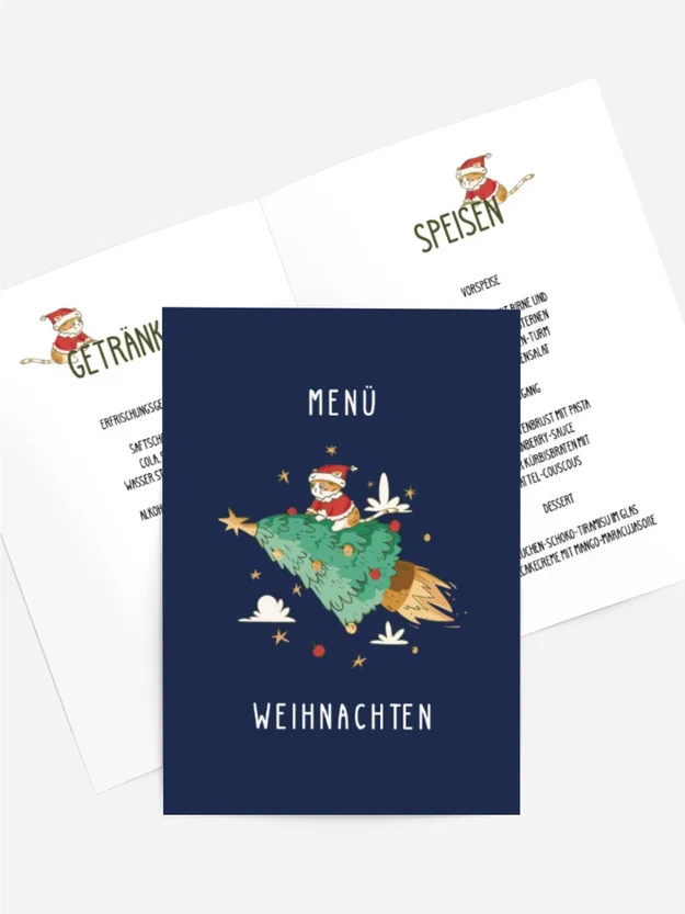 Menükarte Weihnachten Baumrakete