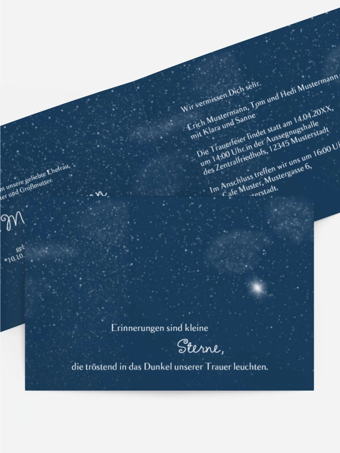 Trauerkarte starry sky quer Trauerkarte starry sky quer