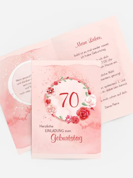 Einladung zum 70. Geburtstag Aquarell Rosen