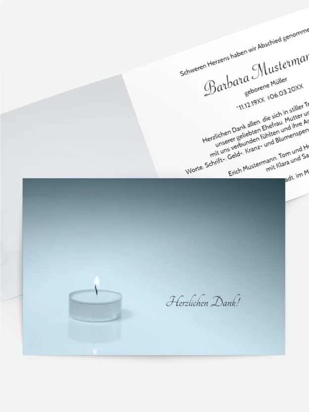 Trauerdanksagung Teelicht quer