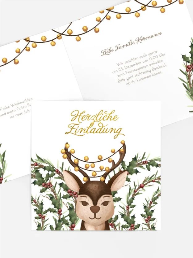 Einladung Weihnachten Hirsche Und Weihnachtslaternen