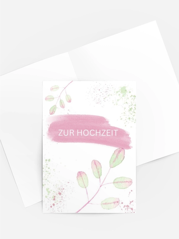 Aquarell Hochzeitskarte „Zarte Blätter in Rosa und Grün“