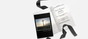 Totenzettel Trauerbild schwarze Karte mit Sterbebild, Einlageblatt weiß mit schwarzer Schrift