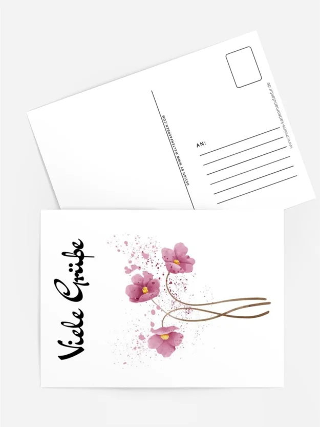 Postkarte „Viele Grüße“ – Zarte Blüten in Rosé
