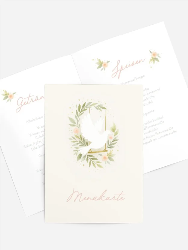 Menükarte Firmung Taube auf den Zweigen