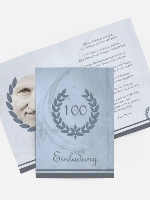 Einladungskarte Geburtstag Lorbeerkranz 100 Foto