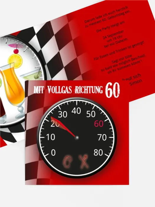 Einladungskarte Geburtstag Vollgas 60