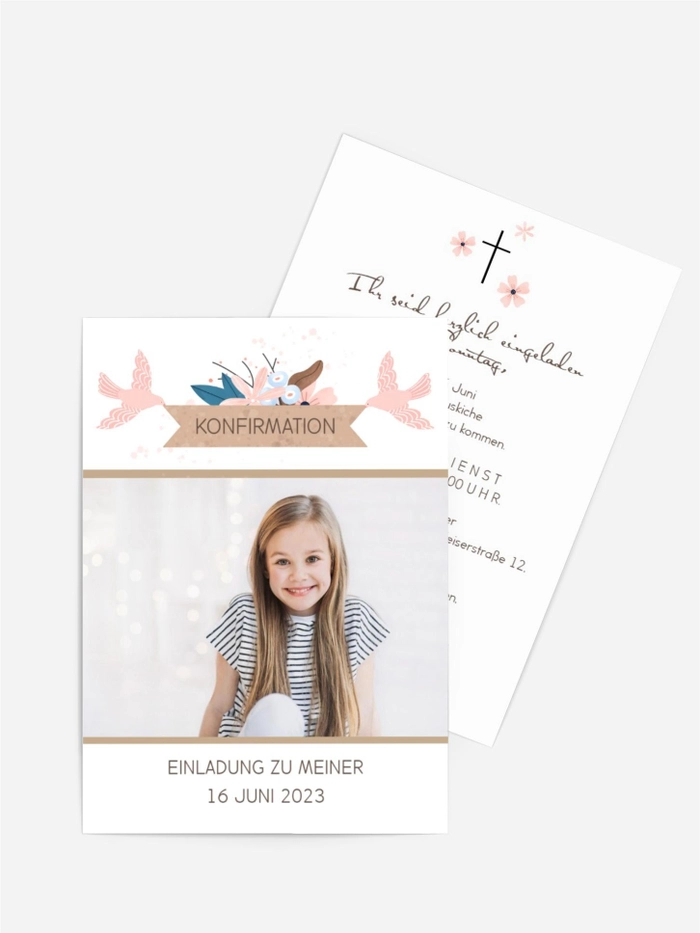 Einladungskarte Konfirmation Tauben des Friedens Einladungskarte Konfirmation Tauben des Friedens