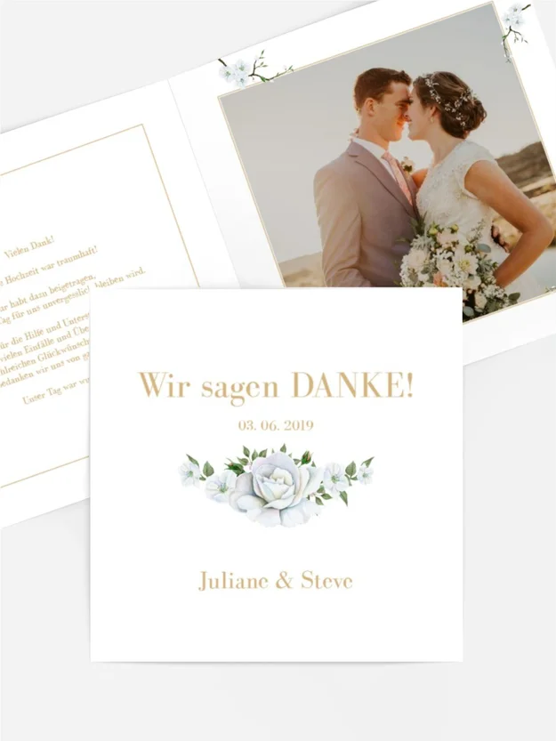 Dankeskarte Hochzeit "Weiße Rose"