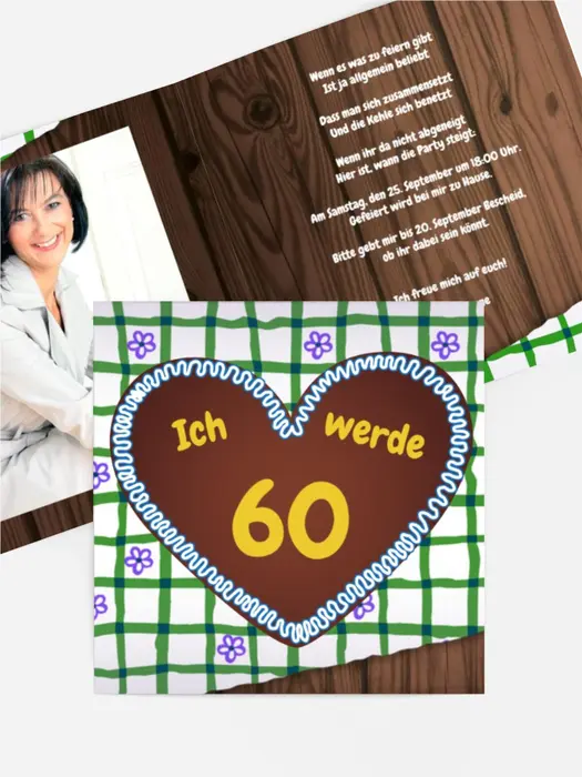 Geburtstagseinladungskarte Lebkuchenherz 60 Foto