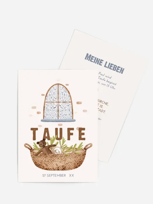 Einladungskarte Taufe Babykorb