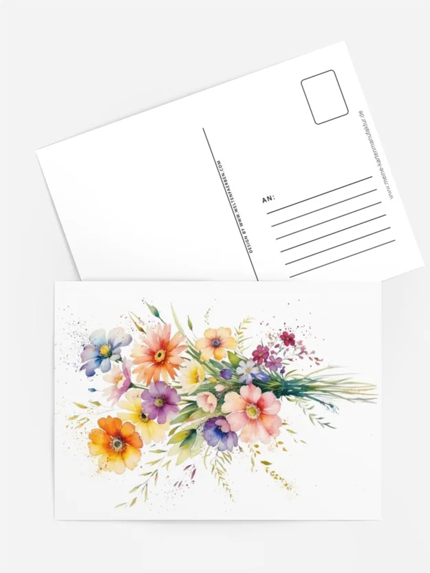 Aquarellkarte „Blütenzauber“ – Bunter Blumenstrauß ohne Lettering