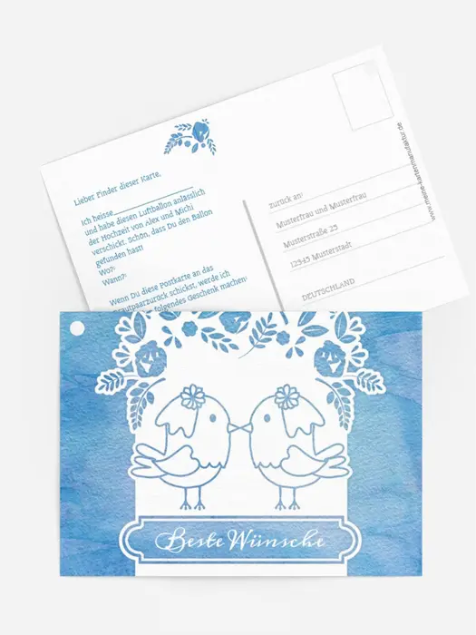 Ballonkarte zur Hochzeit Vogelpaar Brautkleid Ballonkarte zur Hochzeit Vogelpaar Brautkleid