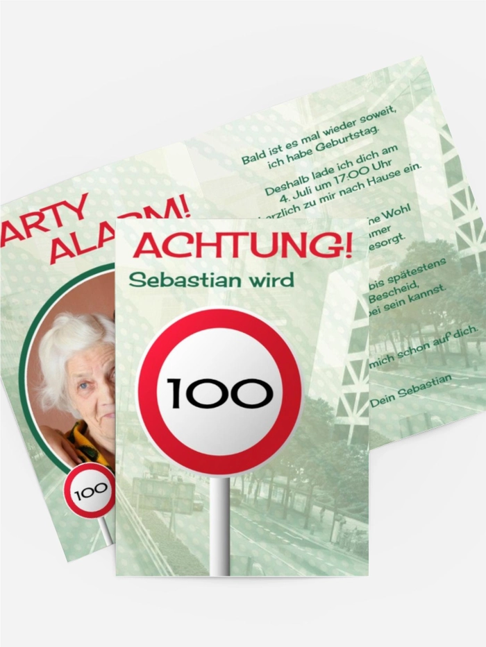Geburtstagseinladungskarte Begrenzungsschild 100 Foto