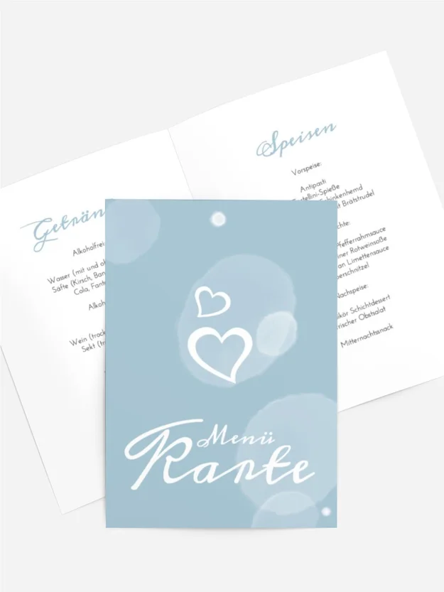 Menükarte Taufe Blaues Herz