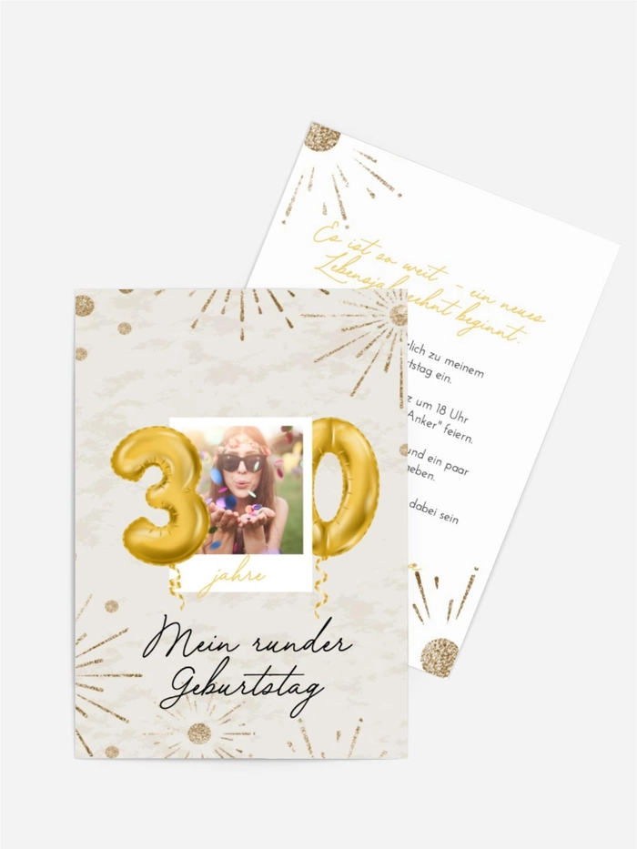 Geburtstagseinladung Goldene Kugeln