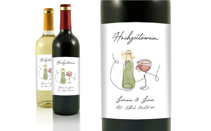 Hochzeit Flaschenetiketten Prost Hände
