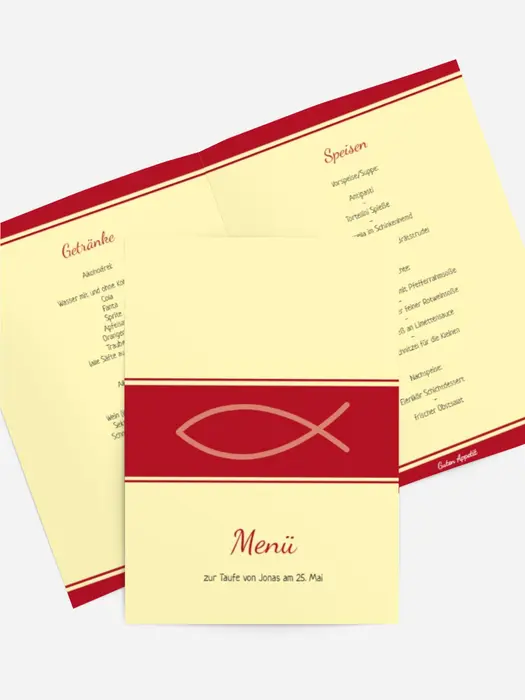 Menükarte zur Taufe Fisch