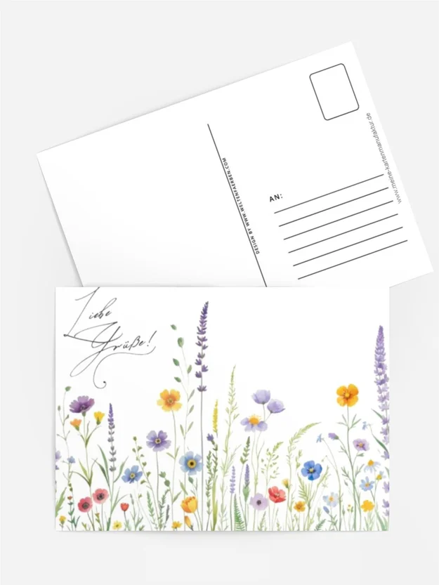 „Grußkarte Frühlingswiese – Liebe Grüße in Aquarelloptik“