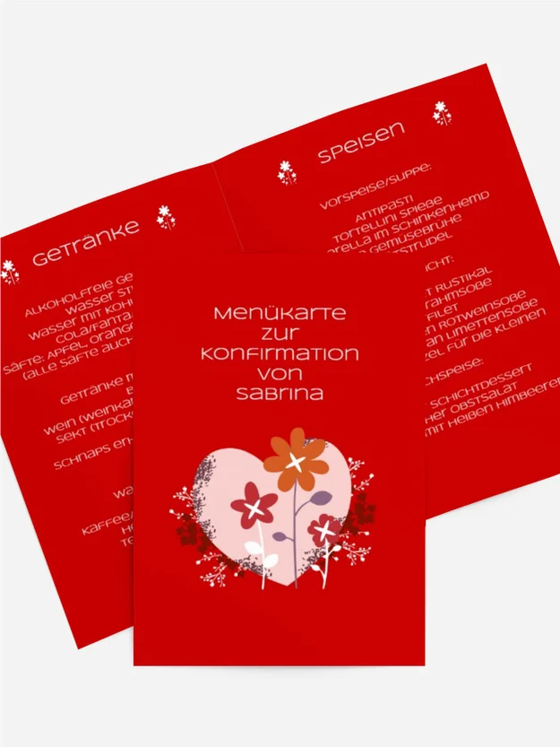 Menükarte Konfirmation Herz Menükarte Konfirmation Herz