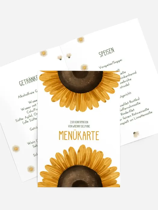Menükarte Konfirmation Helle Blumen