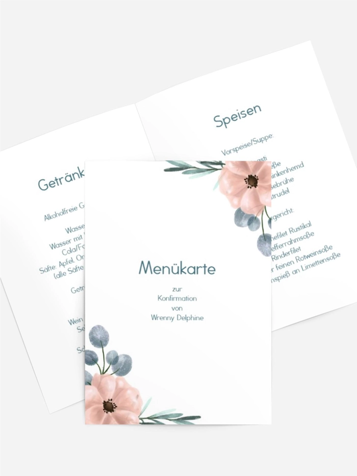 Menükarte Konfirmation Blütengedicht Menükarte Konfirmation Blütengedicht