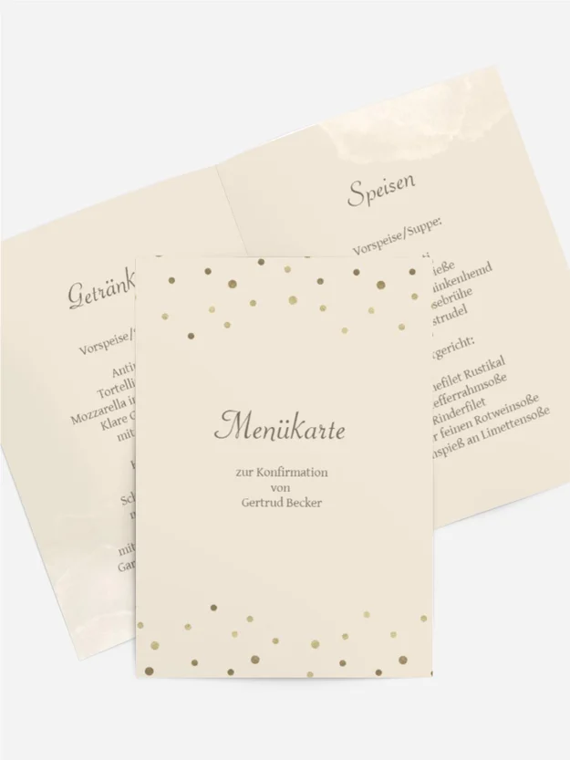 Menükarte Konfirmation Goldene Elemente