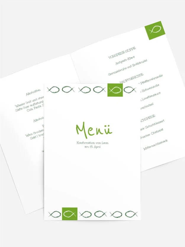 Menükarte Konfirmation Fische Menükarte Konfirmation Fische