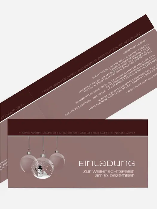 Weihnachtseinladung Geschäft Schneekugel