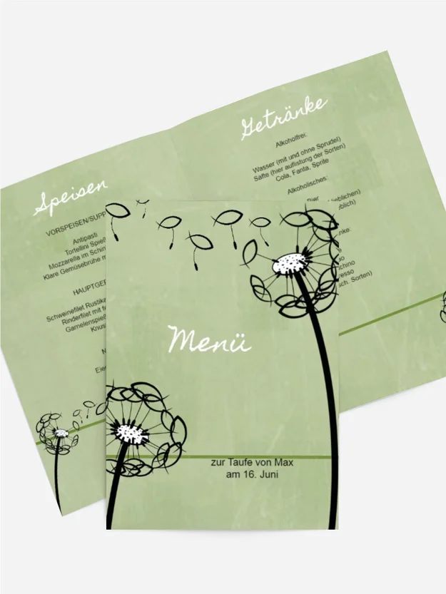 Menükarte Taufe Pusteblume