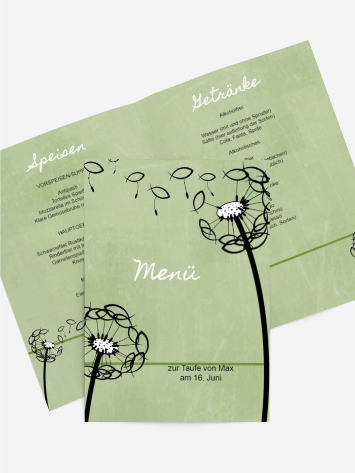 Menükarte Taufe Pusteblume