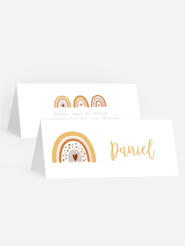 Tischkarte Taufe Drei Regenbögen