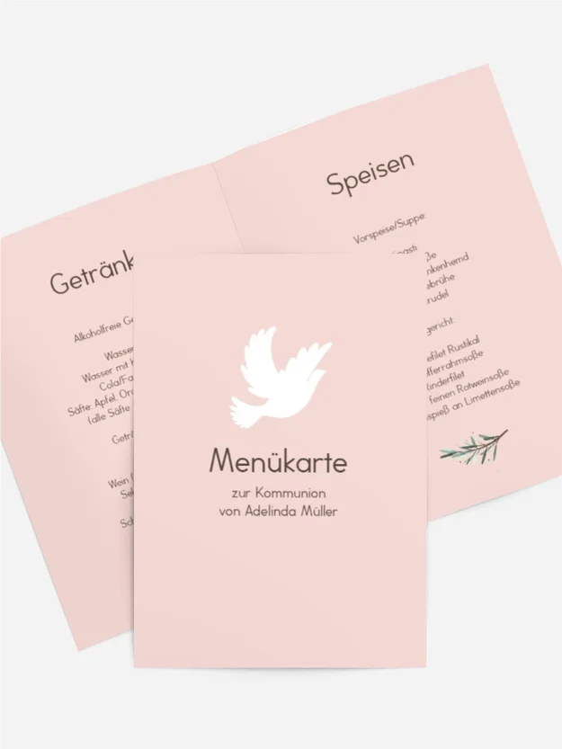 Menükarte Kommunion Hoffnungstaube Menükarte Kommunion Hoffnungstaube