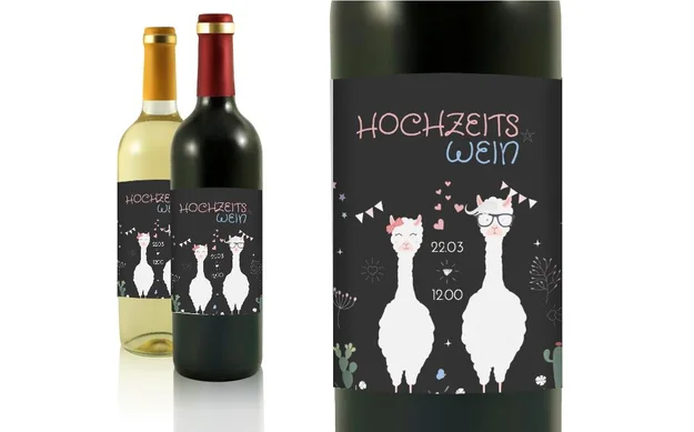 Hochzeit Flaschenetiketten Lamas Hochzeit