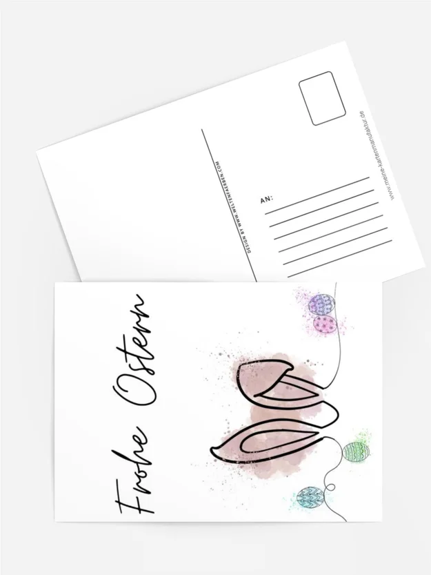 Aquarellkarte „Frohe Ostern“ – Hasenohren & zarte Pastellakzente