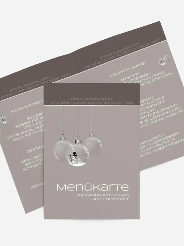 Menükarte Weihnachten Schneekugel