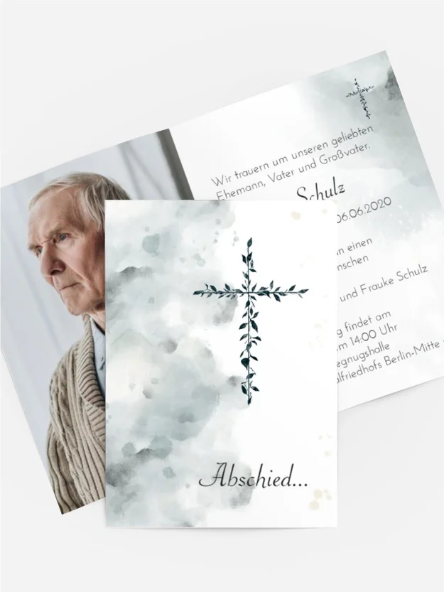 Trauerkarte Jesus Blumenkreuz