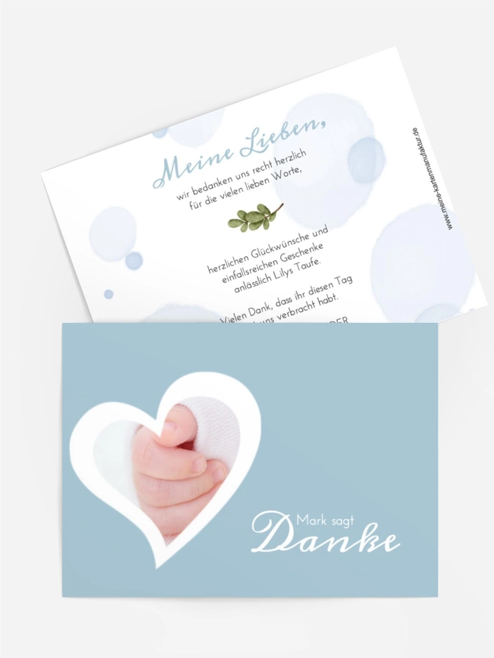 Dankeskarte Taufe Blaues Herz