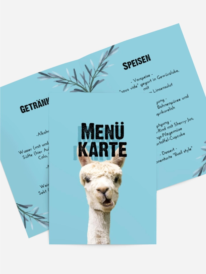 Menükarte Geburtstag Einladung vom Lama Menükarte Geburtstag Einladung vom Lama