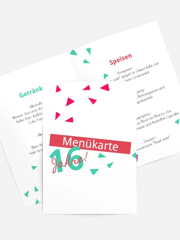 Menükarte Geburtstag Partyschnipsel