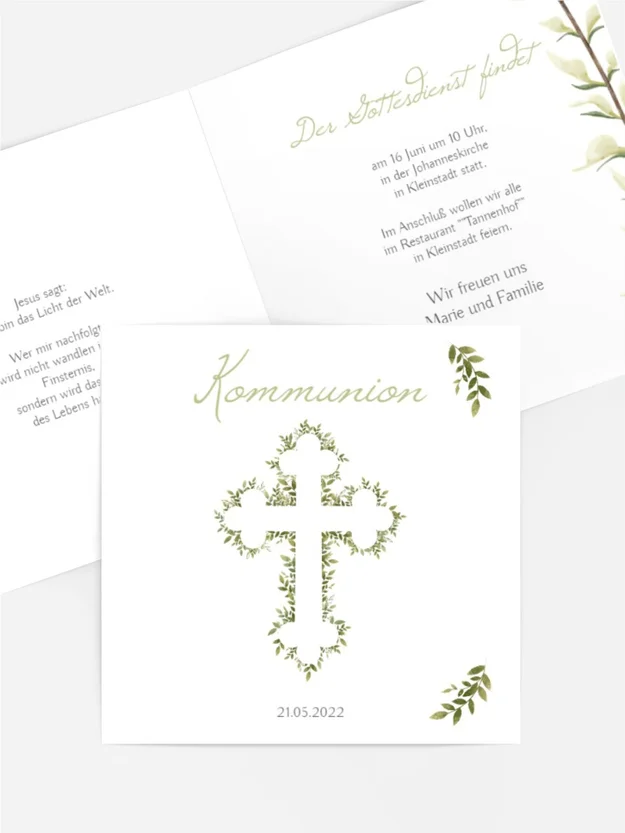 Einladungskarte Kommunion Freiheit des Kreuzes